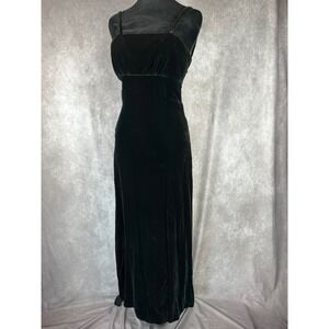 Vtg 60s 70s Velvet Prom Dress XS Green Maxi Evening Gown Slit Whimsygoth Fairy